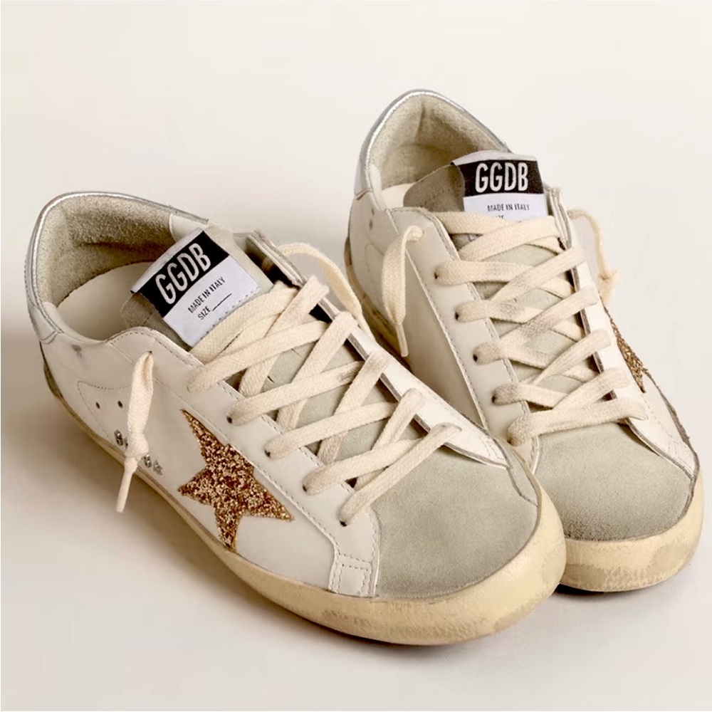 Golden Goose | Super Star Gold Glitter Star and Gray Suede Sneakers Size 38